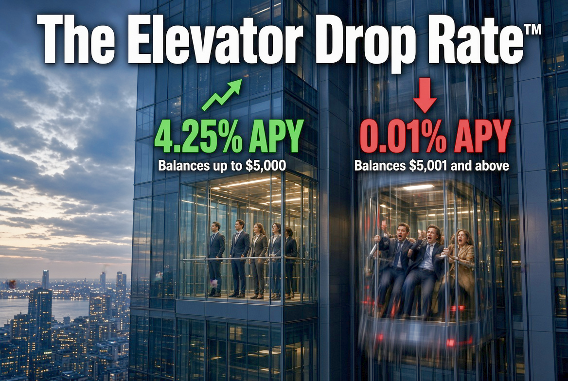 The Elevator Drop Rate: an attractive headline APY on the top floor and a 0.01 percent basement rate above the balance limit